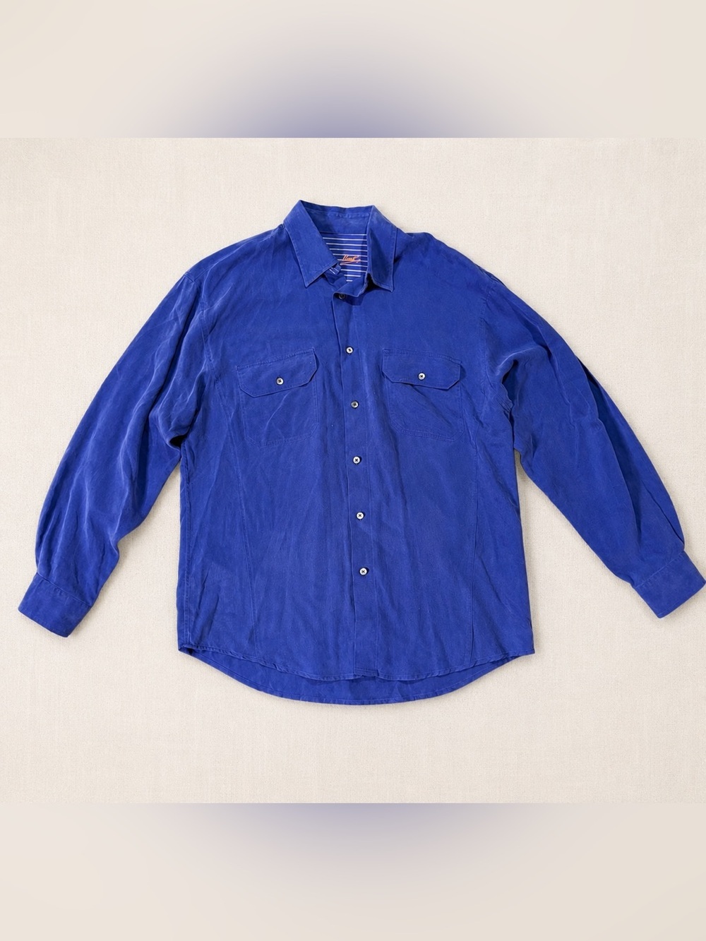Bugatchi Uomo Men’s Large Blue 100% Tencel Button Front Shirt Long Sleeve